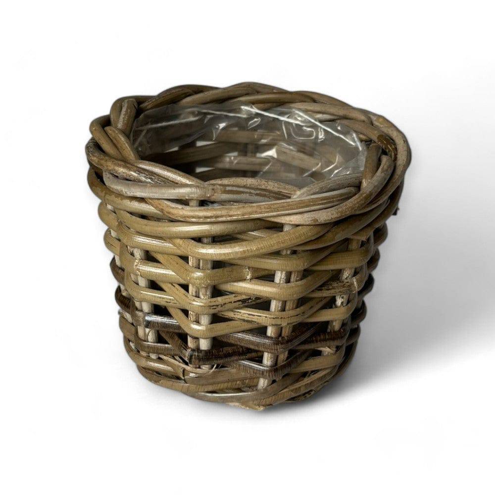 Rattan planter basket with plastic inner liner