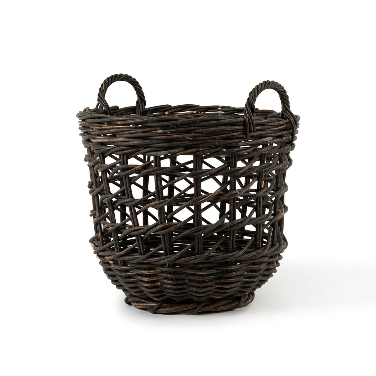 Black Open-Weave Rattan Round Basket