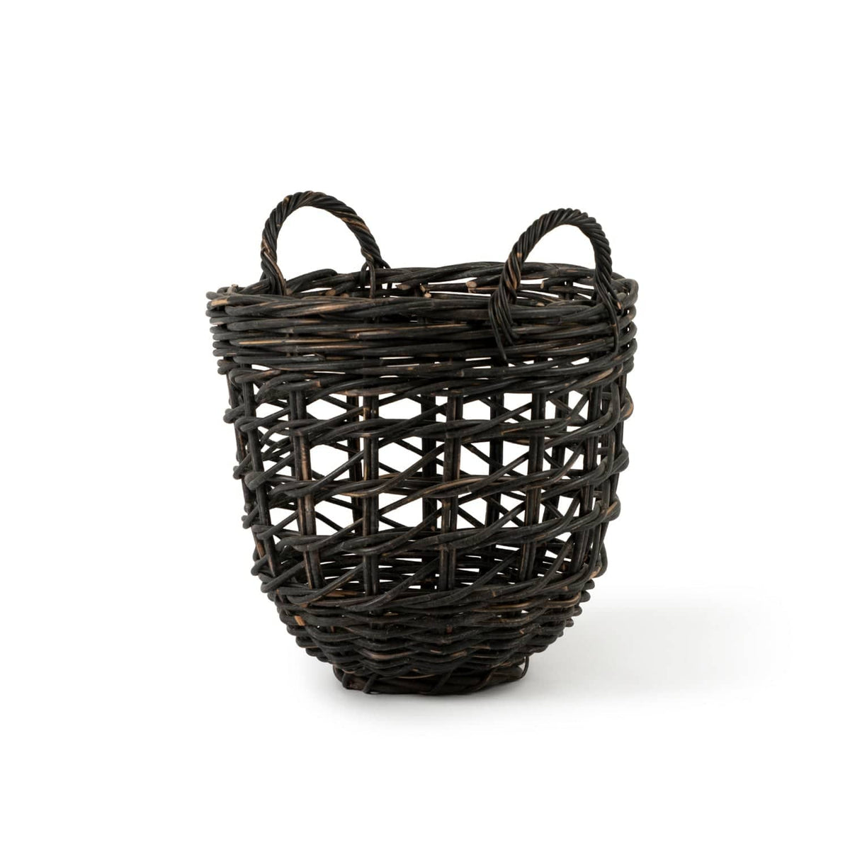 Black Open-Weave Rattan Round Basket