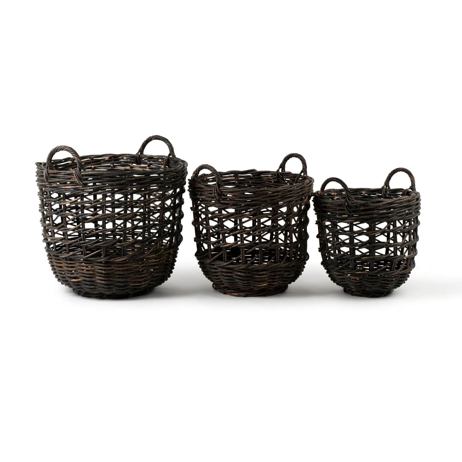 Black Open-Weave Rattan Round Basket