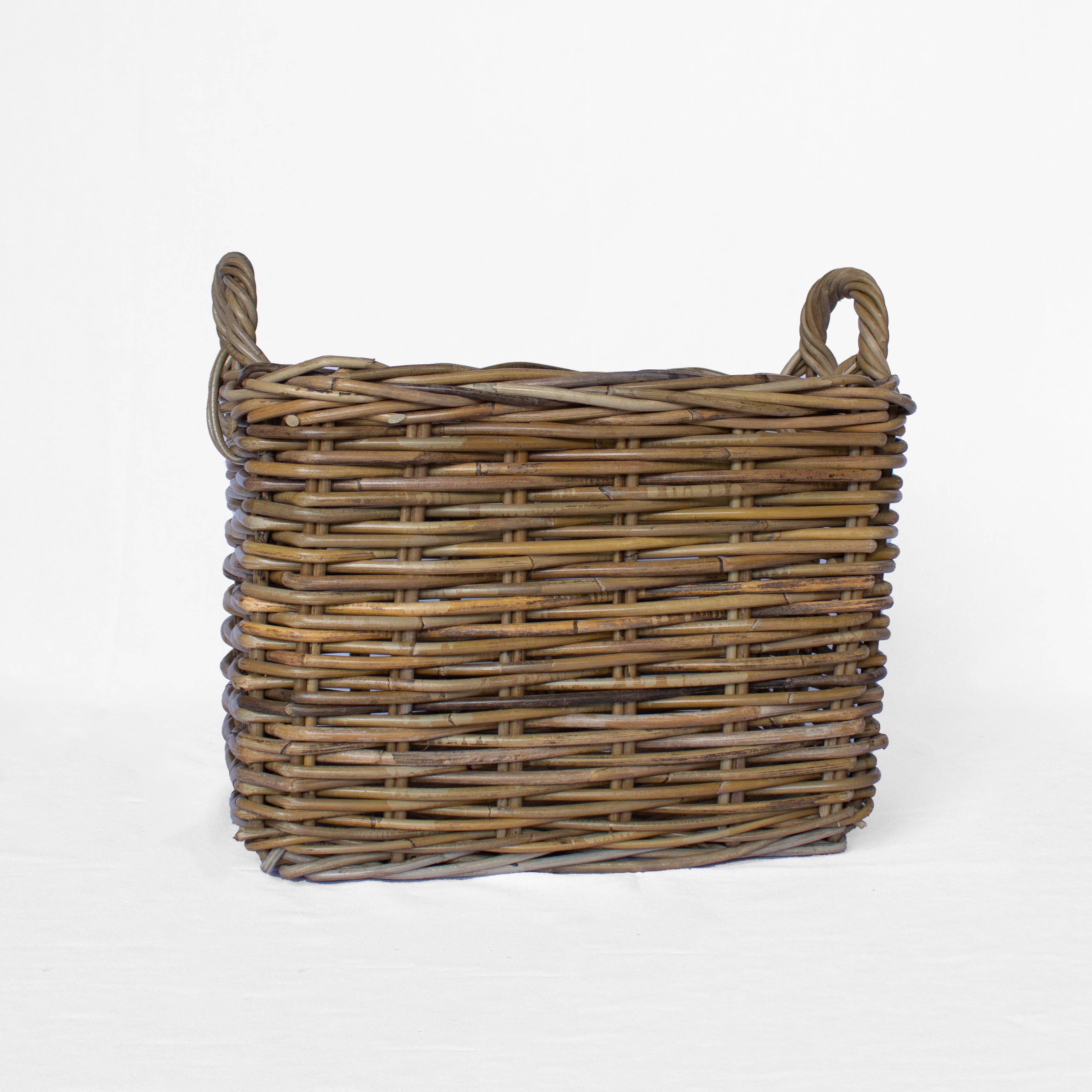 Rectangular rattan storage basket with carry handles