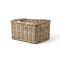 Low rectangular woven rattan storage basket