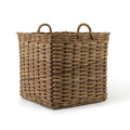 Tall square rattan storage basket with handles
