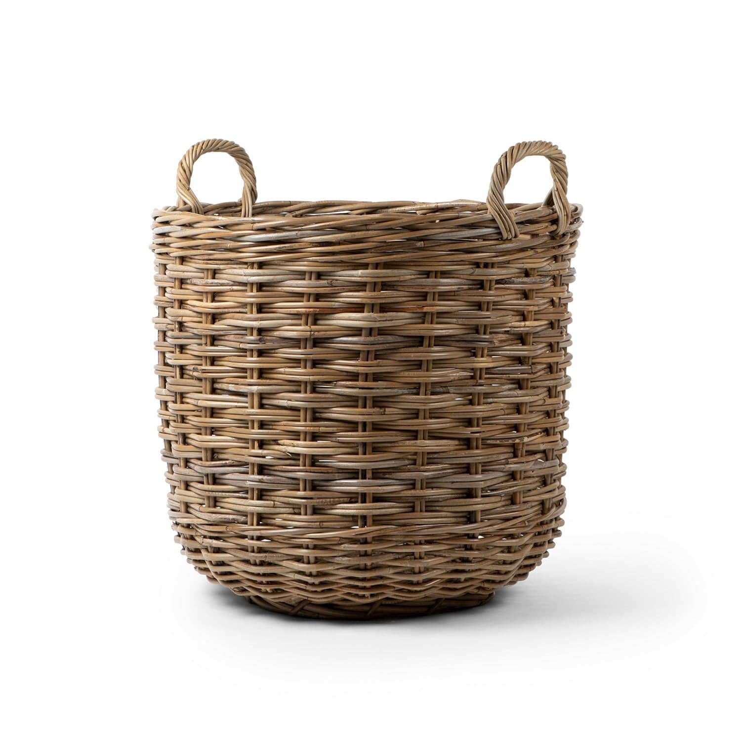 Tall round rattan storage basket with handles