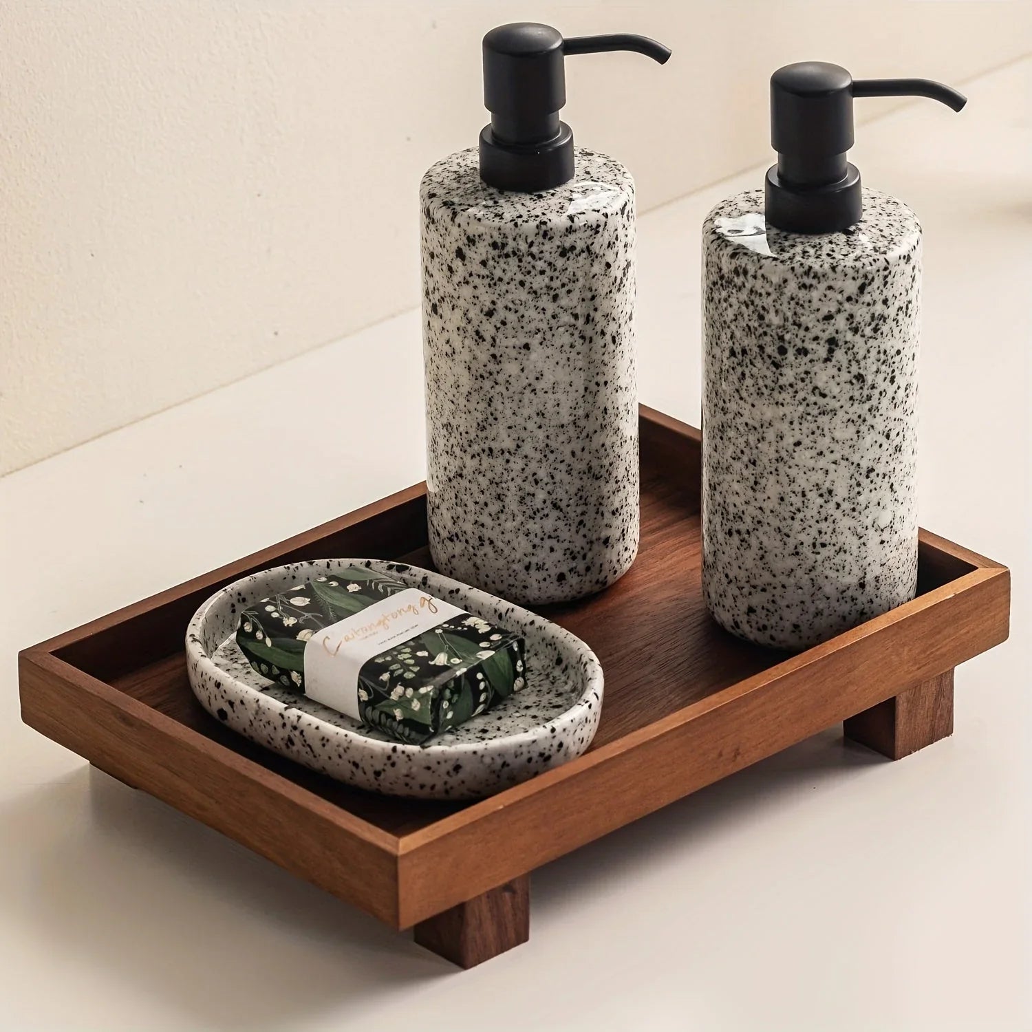 Wooden bathroom vanity tray