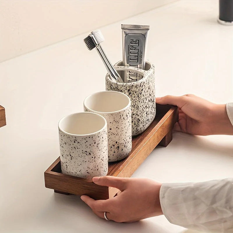 Wooden bathroom vanity tray