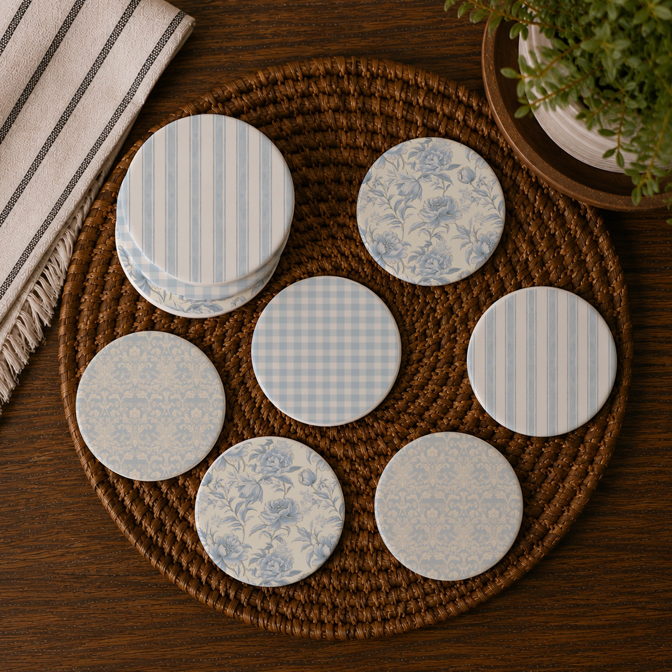 French Country Ceramic Coasters — Set of 4