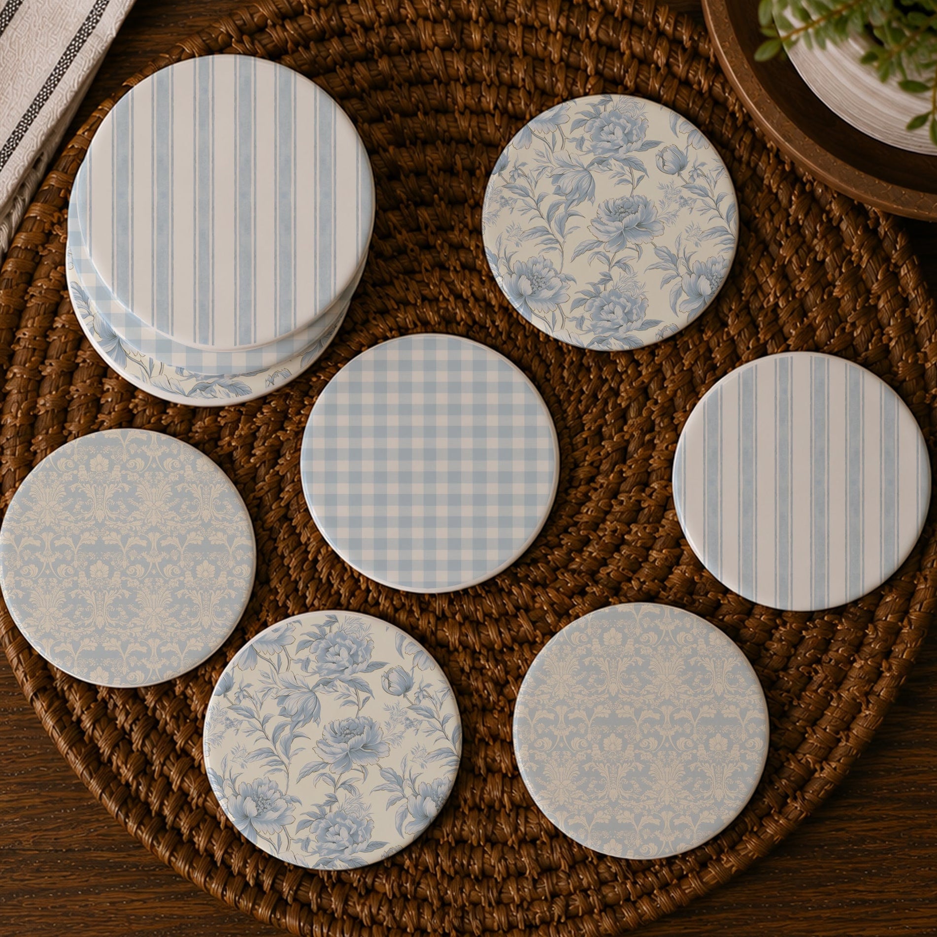 French Country Ceramic Coasters — Set of 4