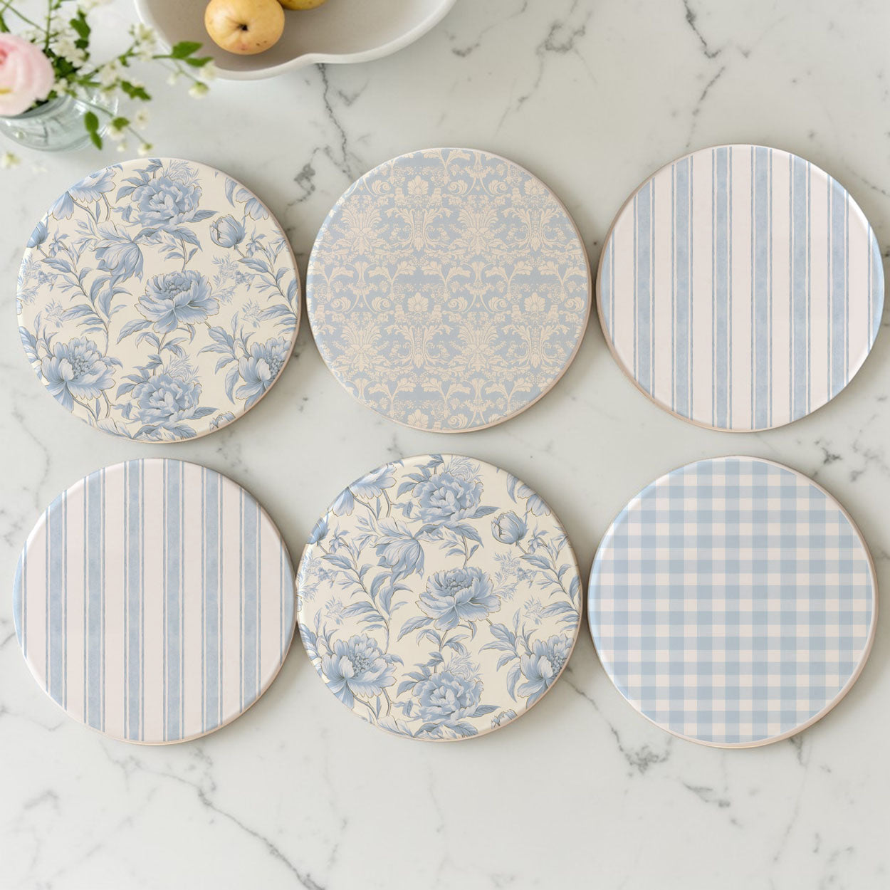 French Country Ceramic Coasters — Set of 4