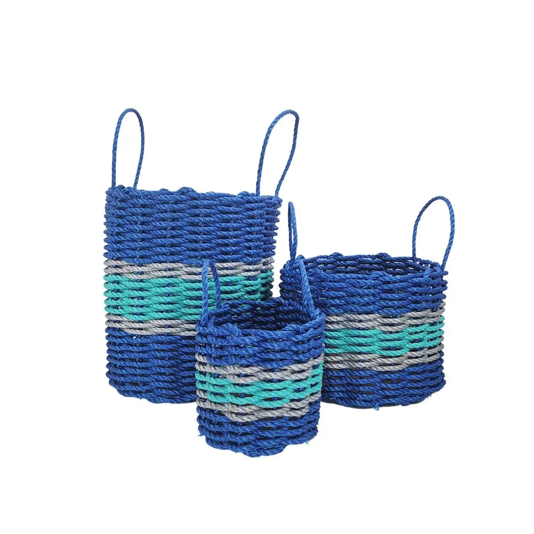 Blue, Teal + Light Gray Accent Rope Basket