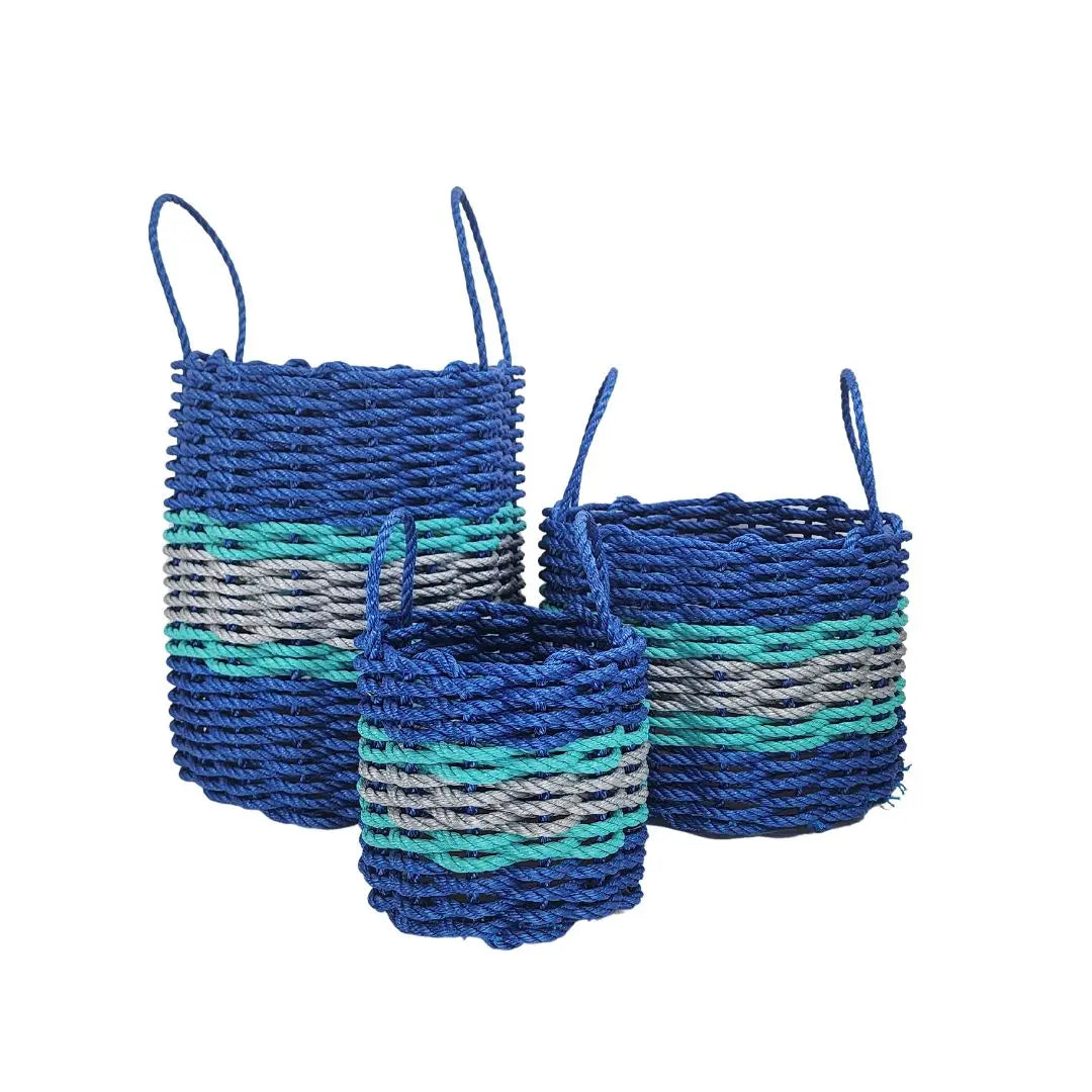Blue, Light Gray + Teal Accent Rope Basket