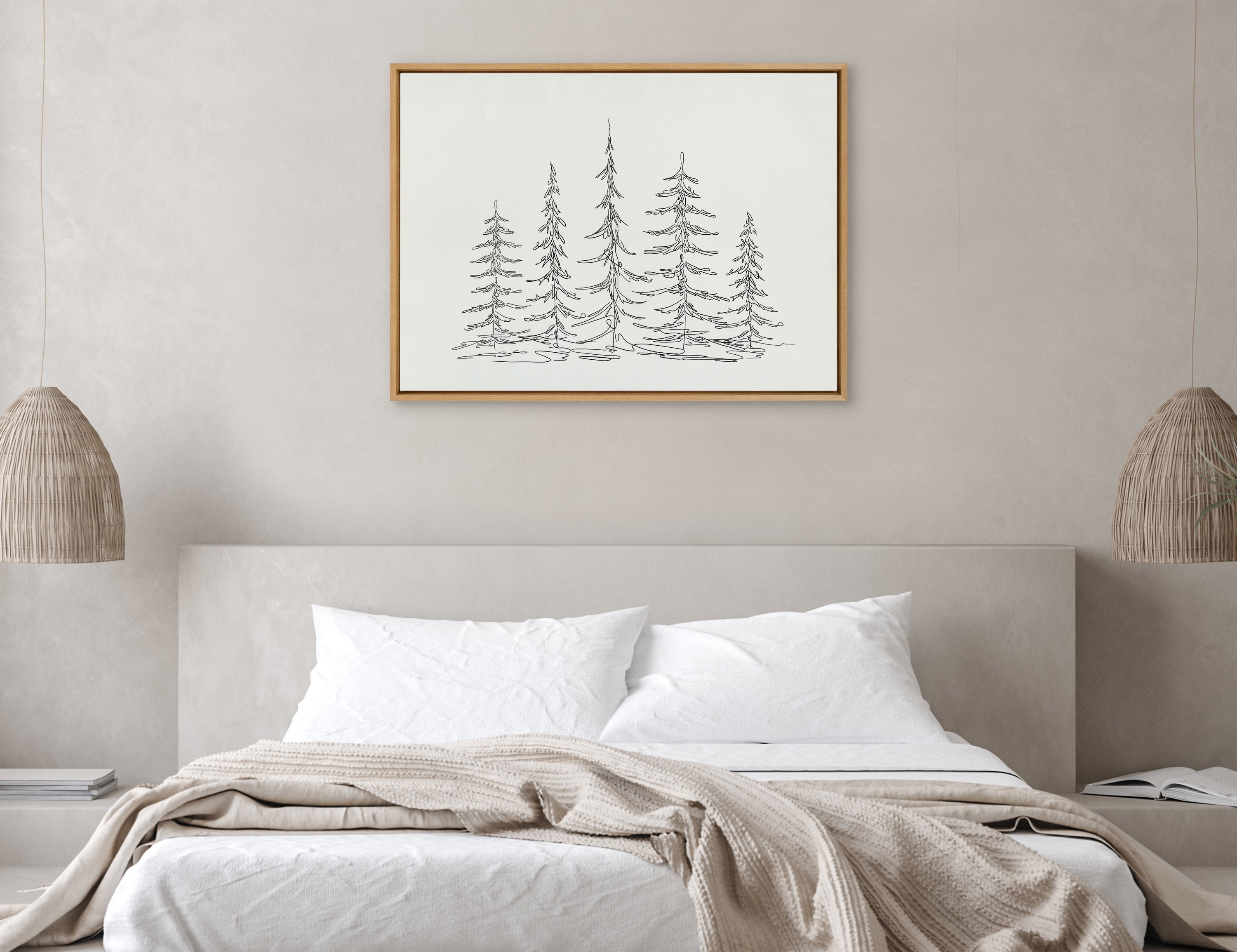 Sylvie Minimalist Evergreen Trees Framed Canvas Art