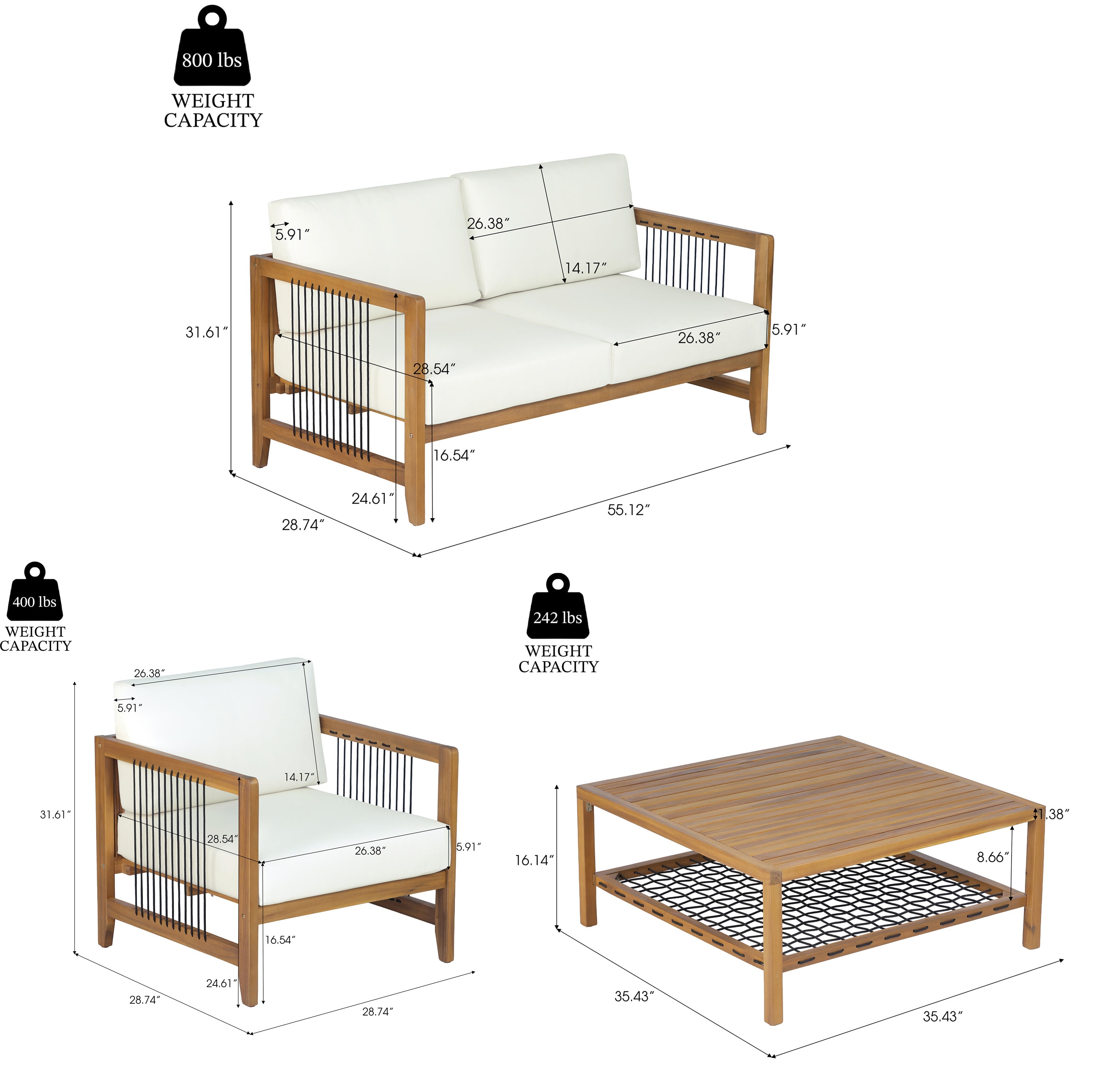 4-Piece Acacia Wood Patio Conversation Set