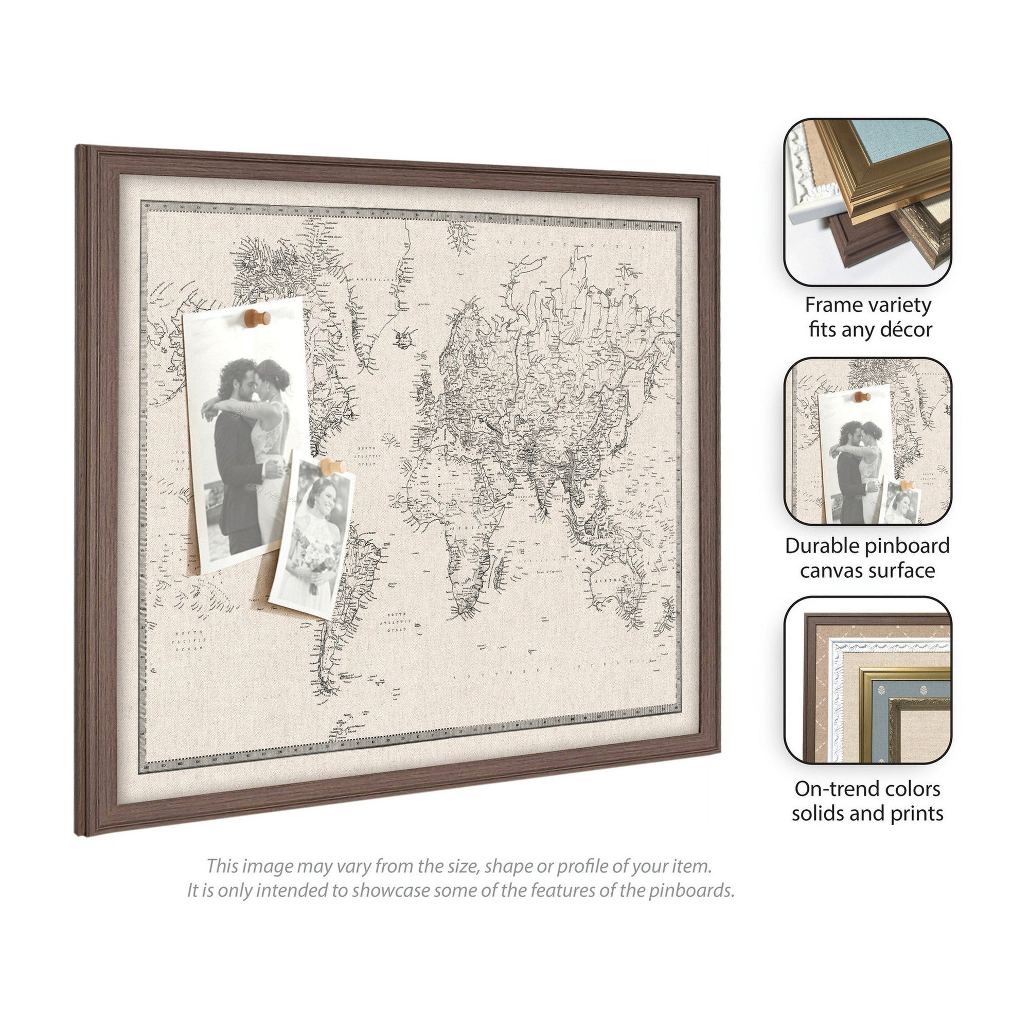 Vintage World Map Fabric Pinboard