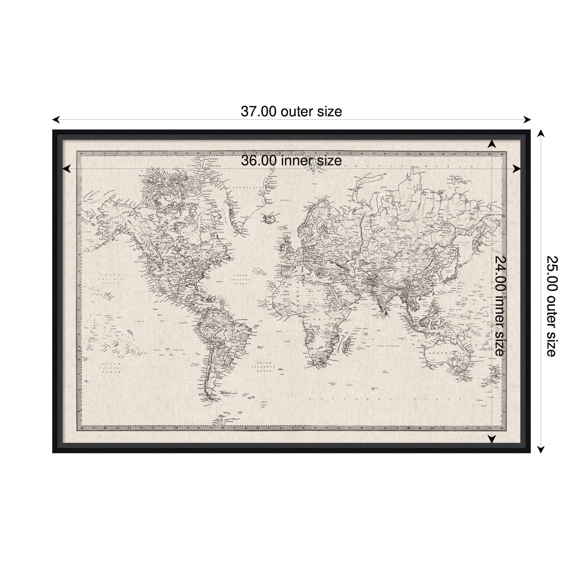 Vintage World Map Fabric Pinboard