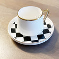 Checkered porcelain espresso cups and saucers set of six