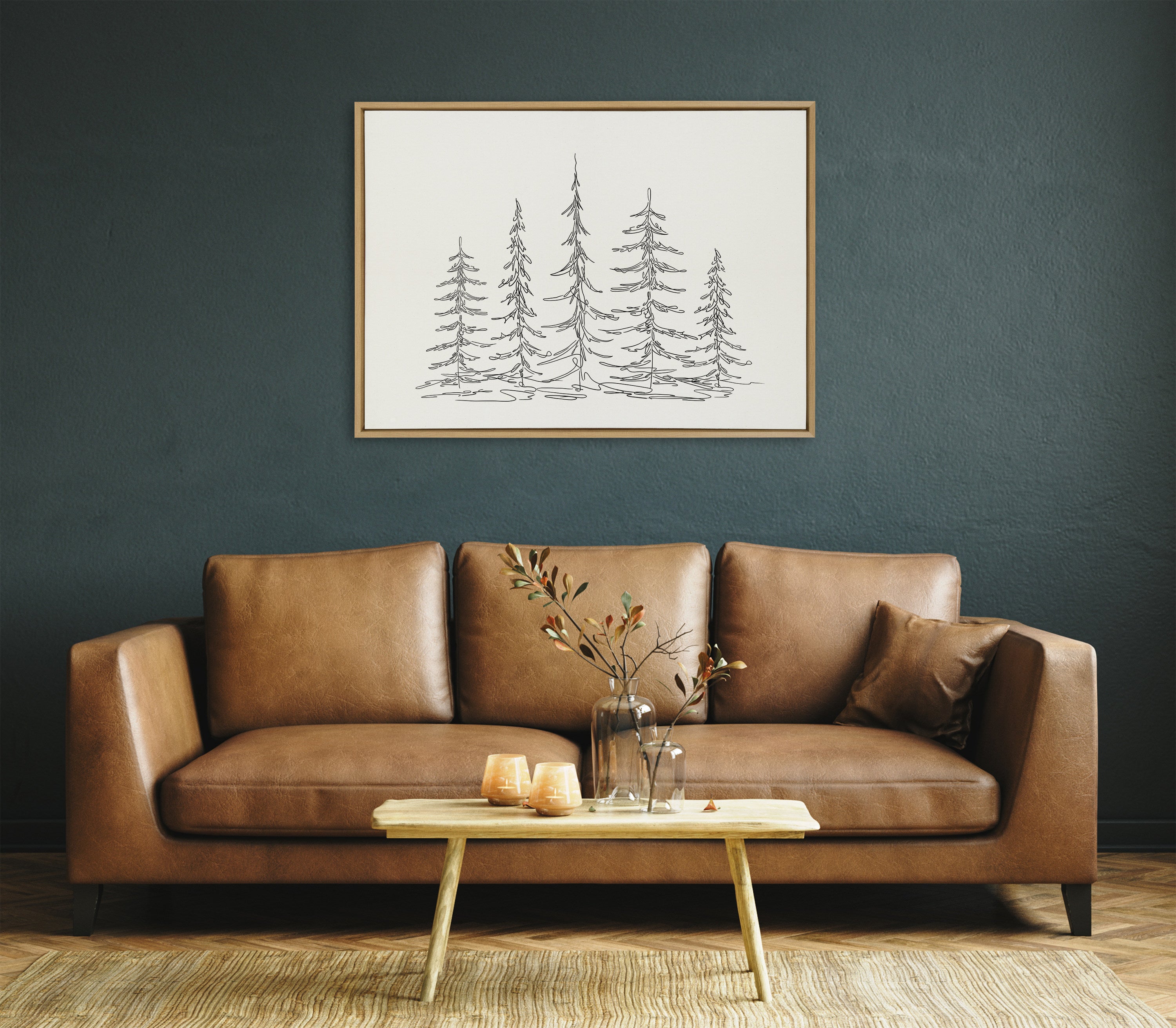 Sylvie Minimalist Evergreen Trees Framed Canvas Art