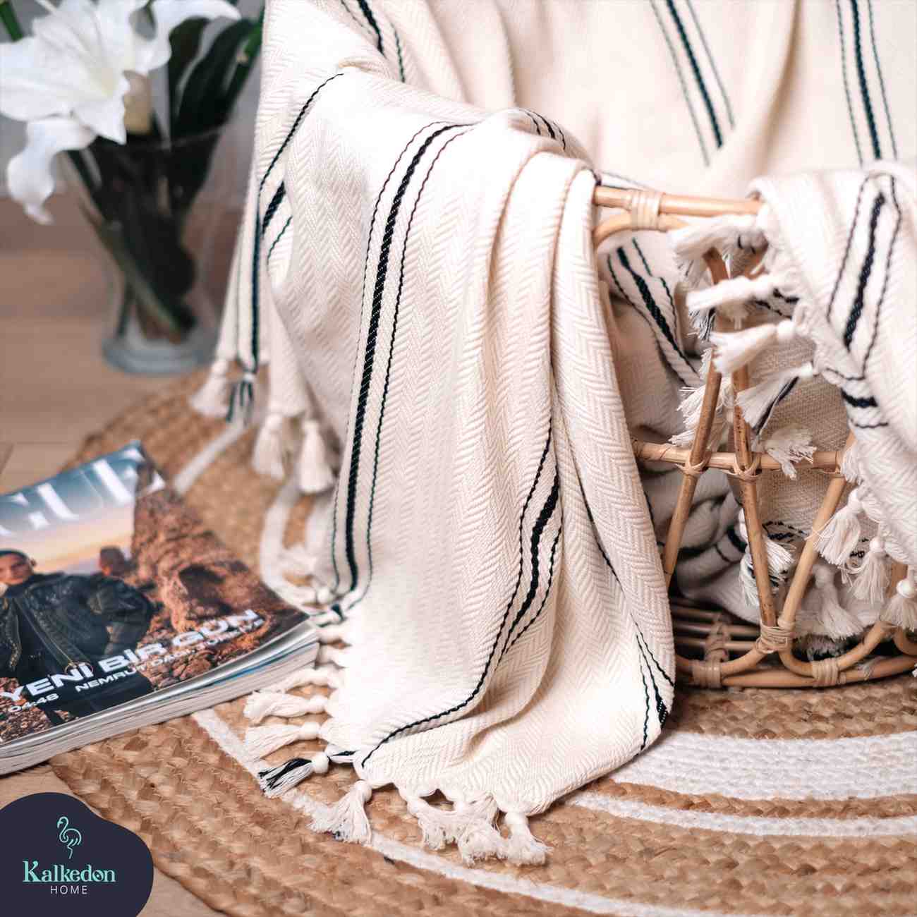 Turkish muslin cotton throw blanket texture close-up