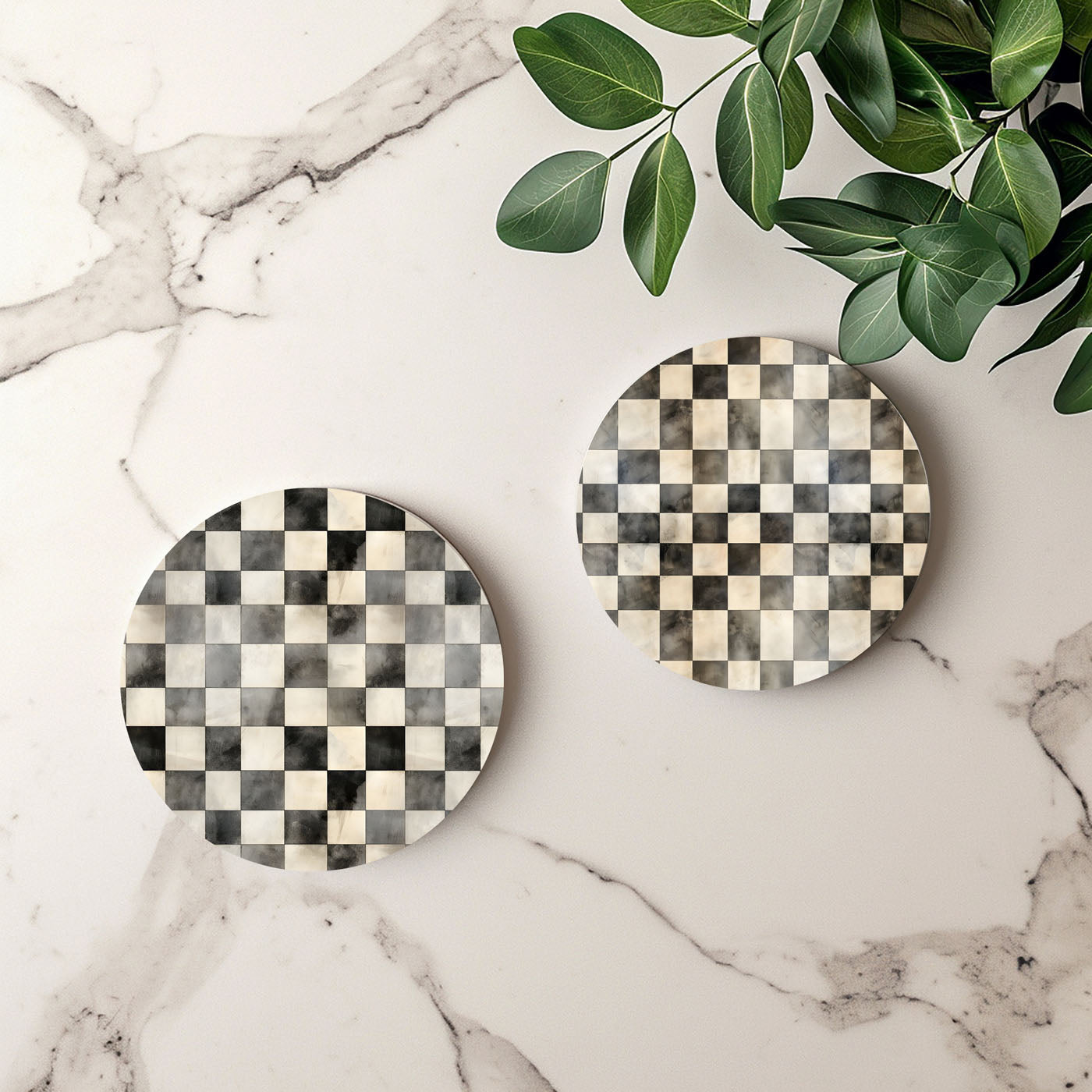 Courtly Check Ceramic Coasters — Set of 6