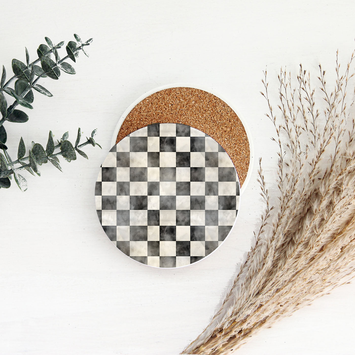Courtly Check Ceramic Coasters — Set of 6