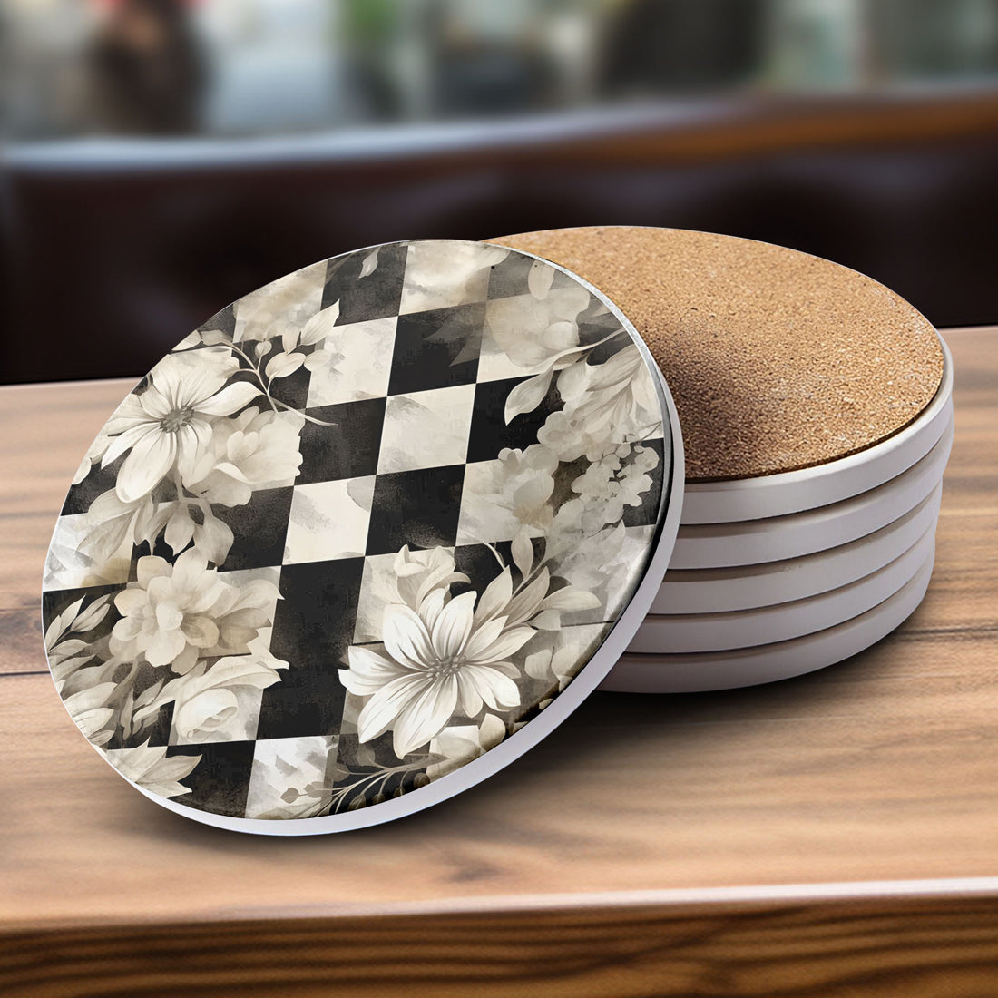 Courtly Check Ceramic Coasters — Set of 6