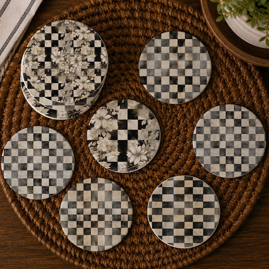 Courtly Check Ceramic Coasters — Set of 6