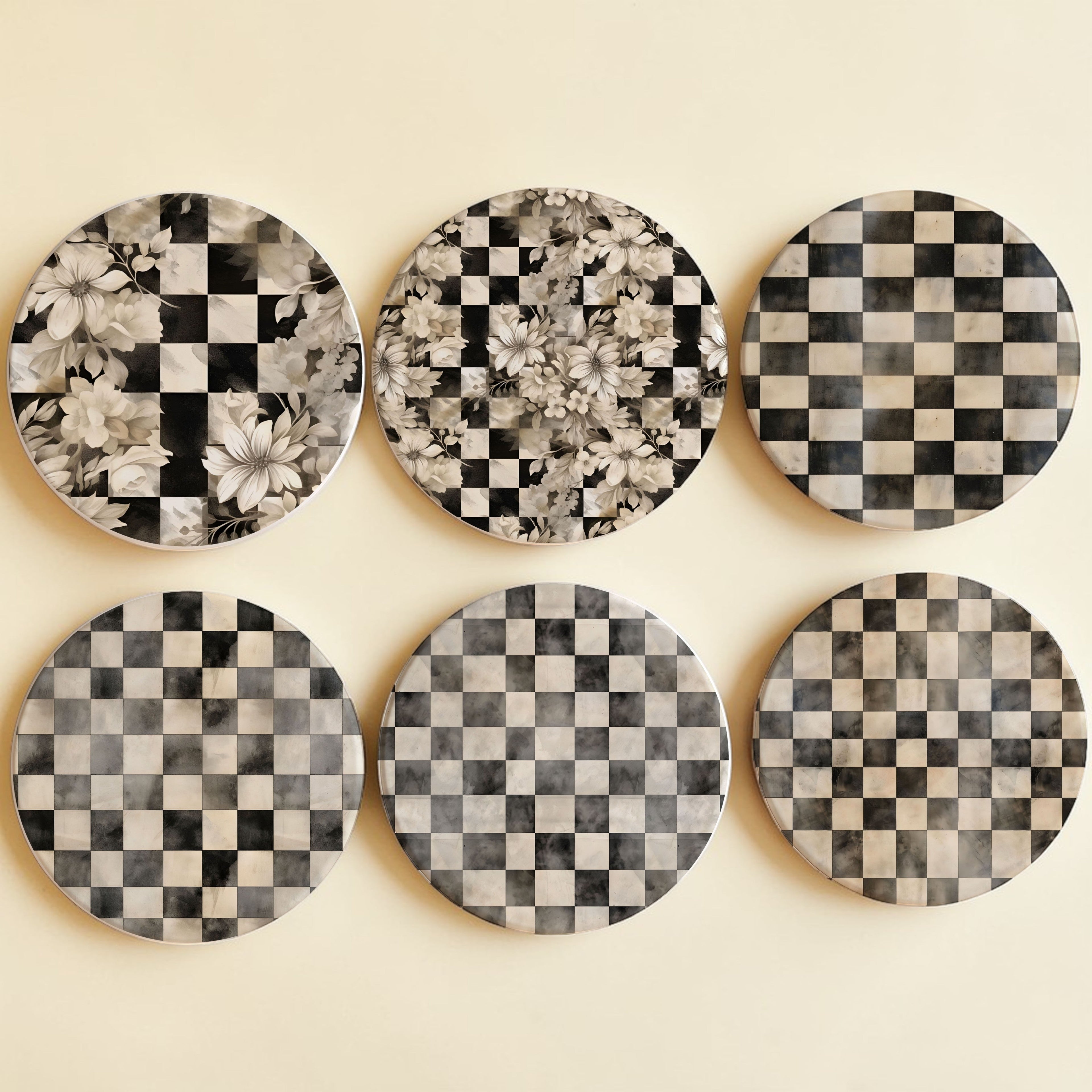Courtly Check Ceramic Coasters — Set of 6