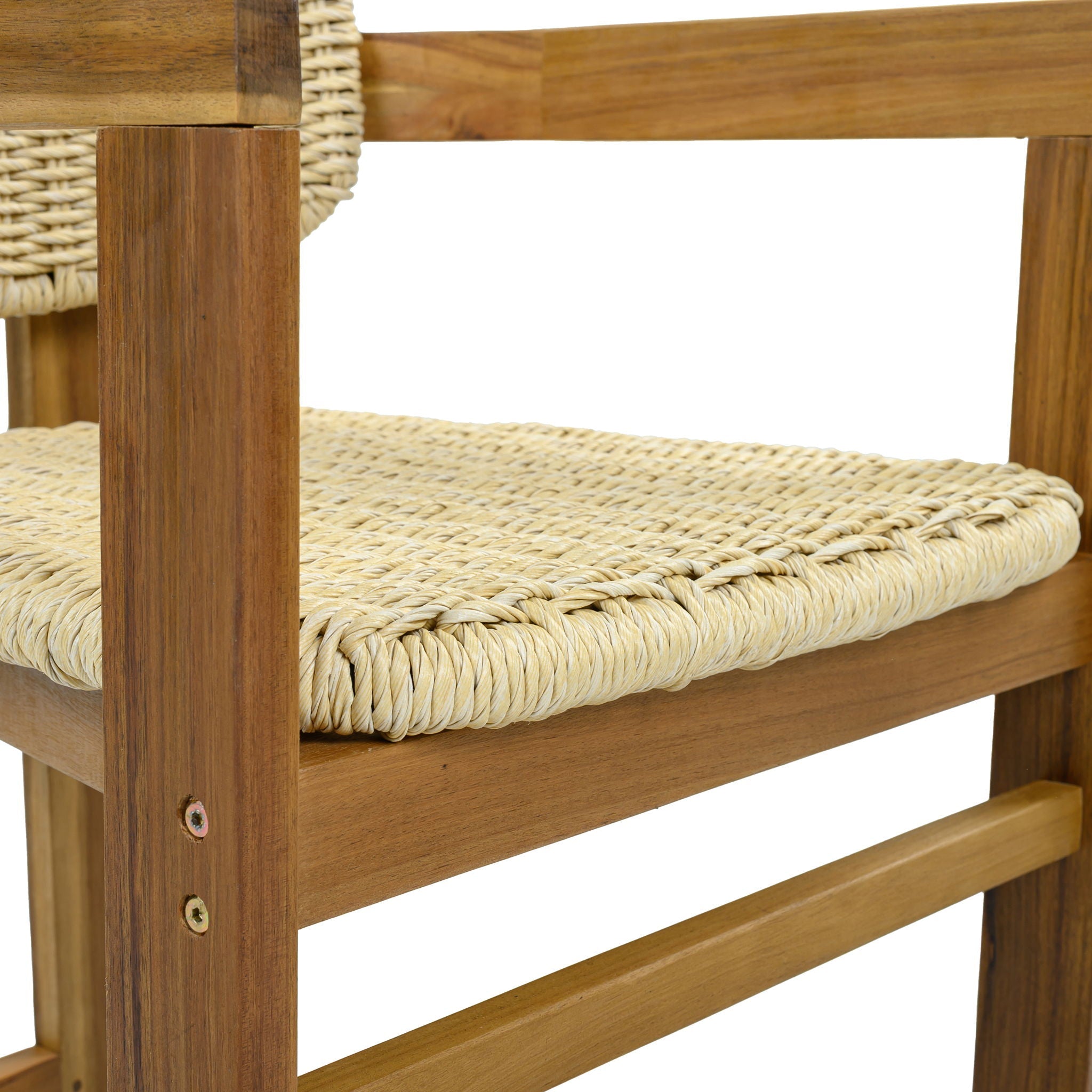 Acacia Wood & Rattan Patio Armchairs - Set of 2