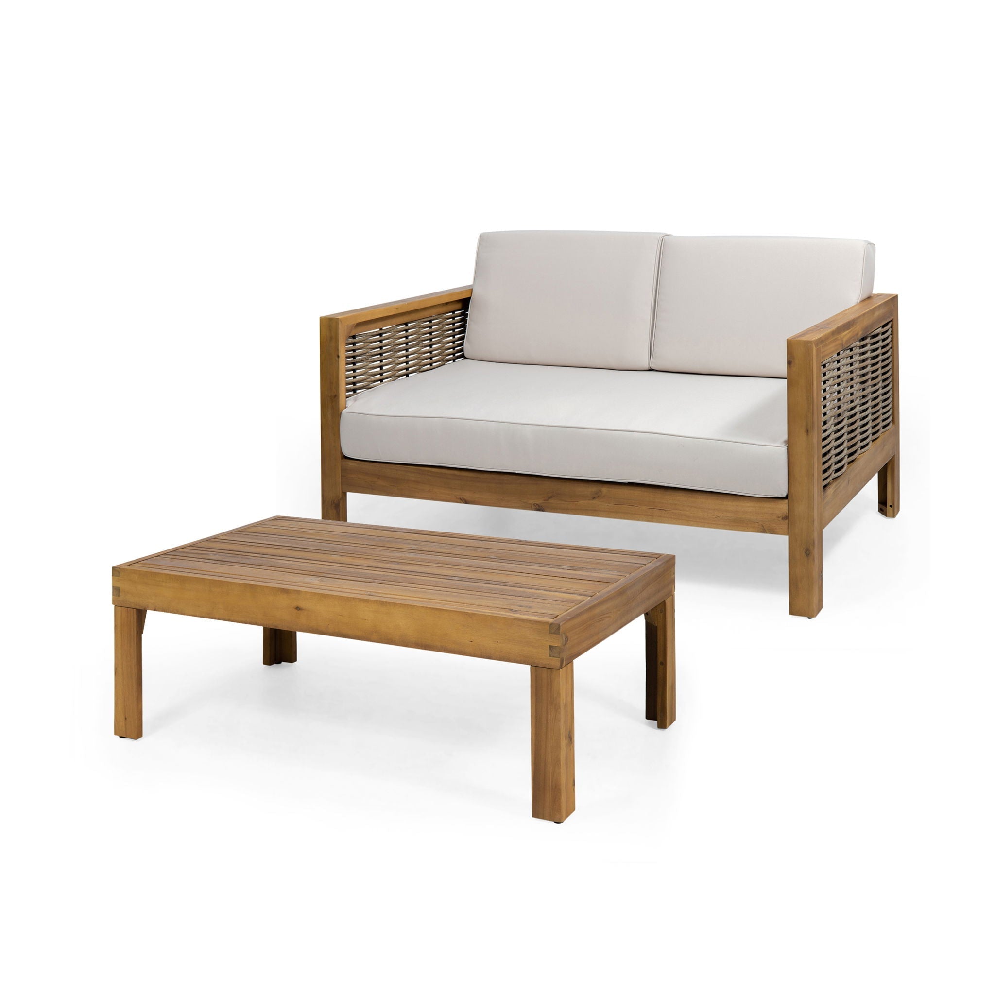 Acacia Wood Loveseat & Coffee Table Patio Set