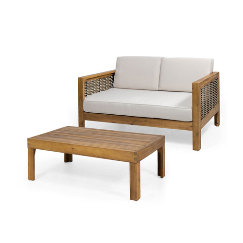 Acacia Wood Loveseat & Coffee Table Patio Set