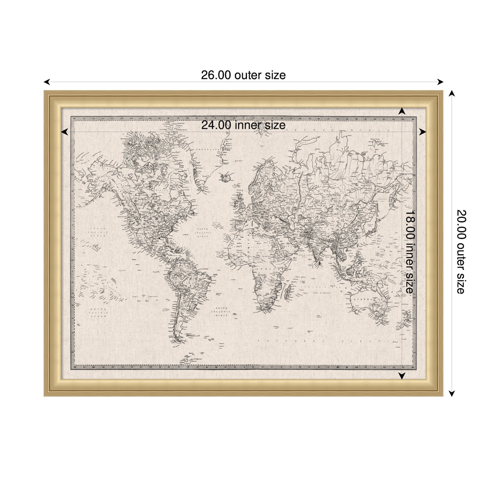 Vintage World Map Fabric Pinboard