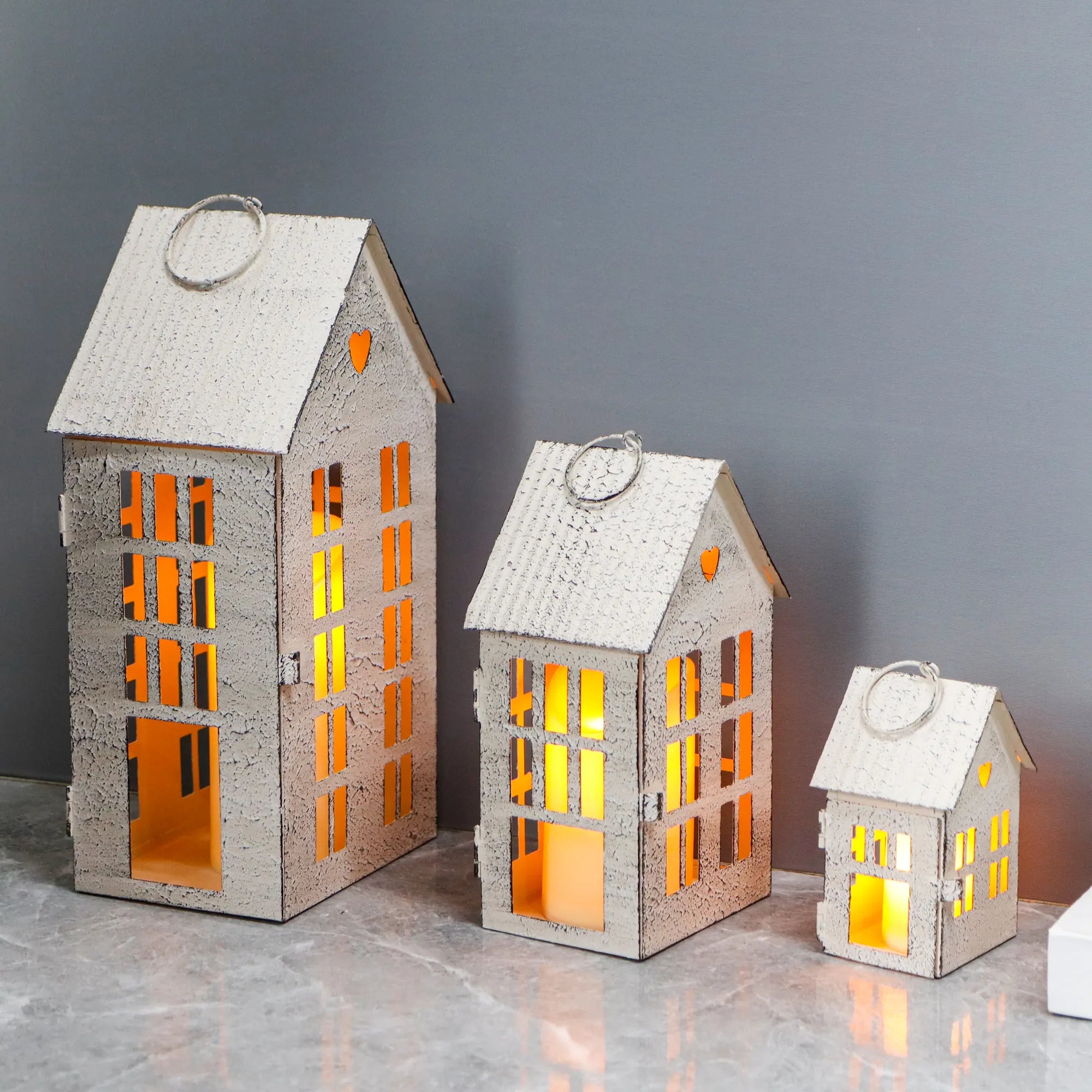 Village Farmhouse House Candle Holders — Set of 3 – alternate product view