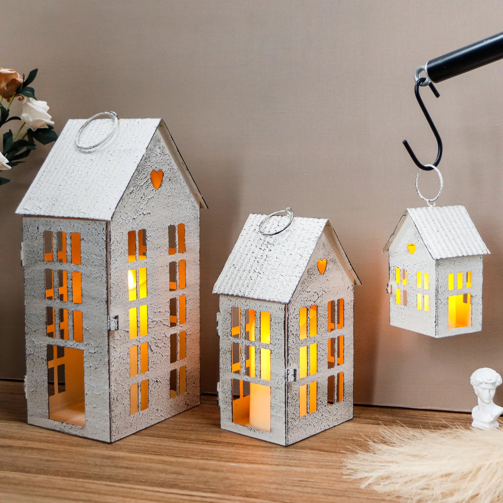Village Farmhouse House Candle Holders — Set of 3 – alternate product view