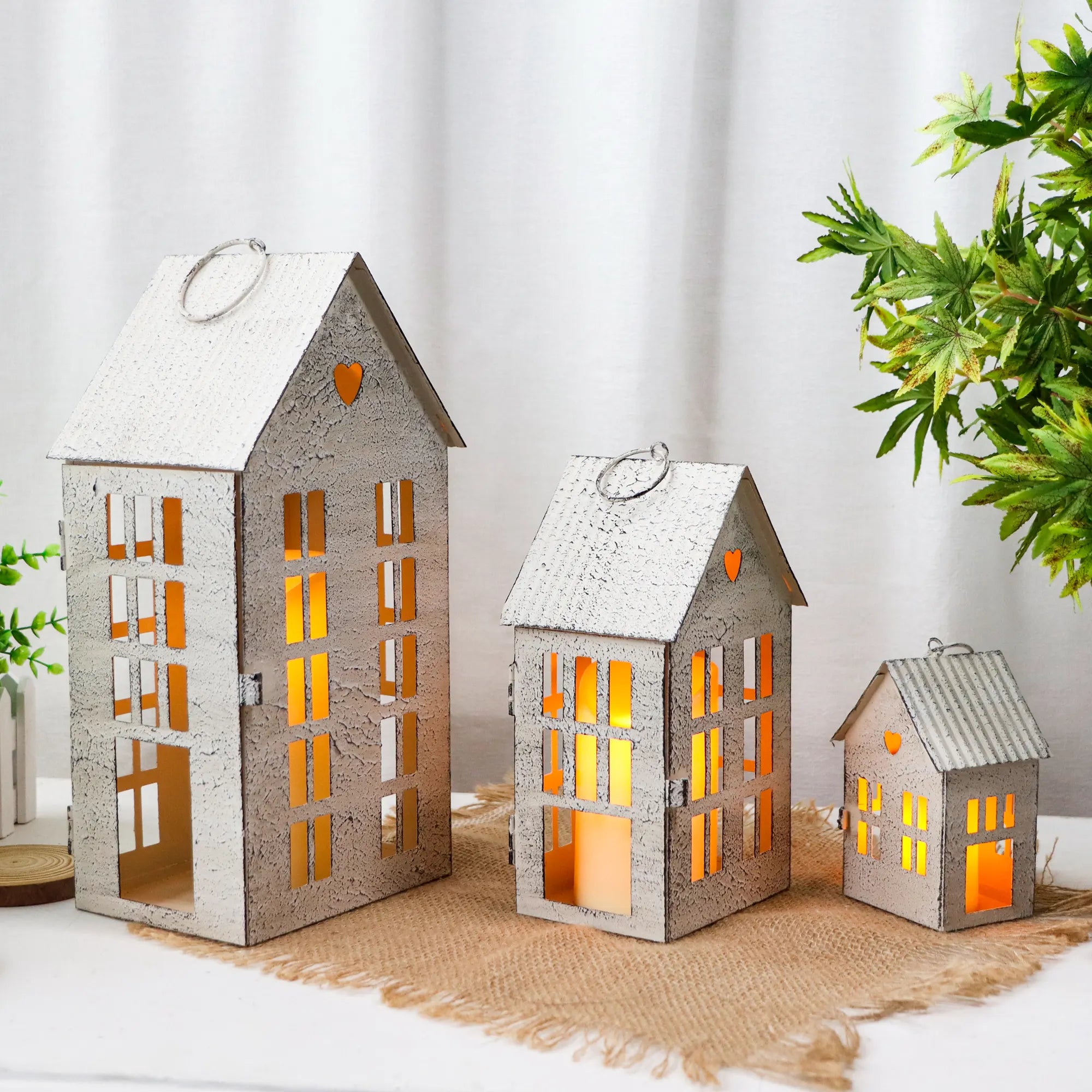 Village Farmhouse House Candle Holders — Set of 3 – alternate product view