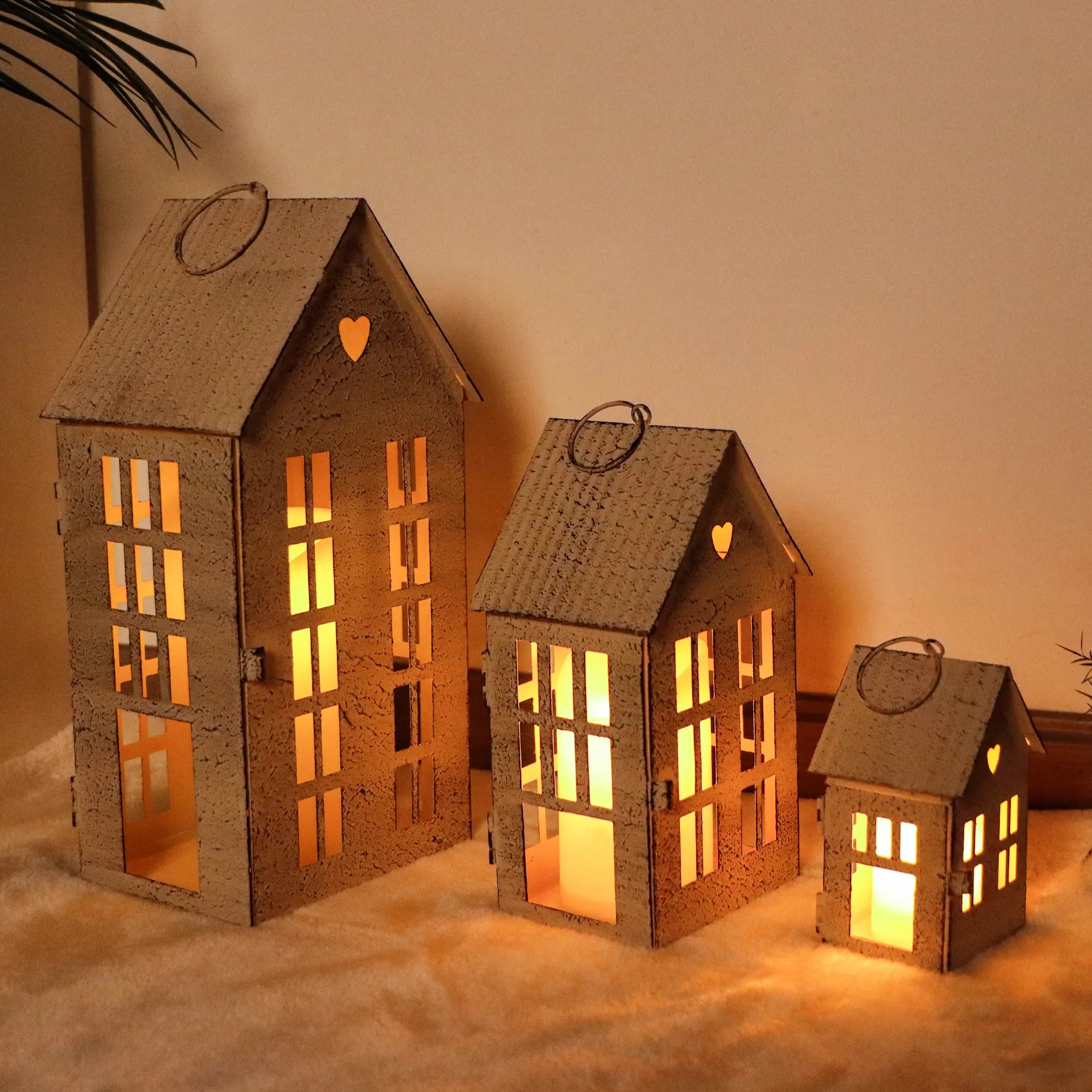 Village Farmhouse House Candle Holders — Set of 3 – alternate product view