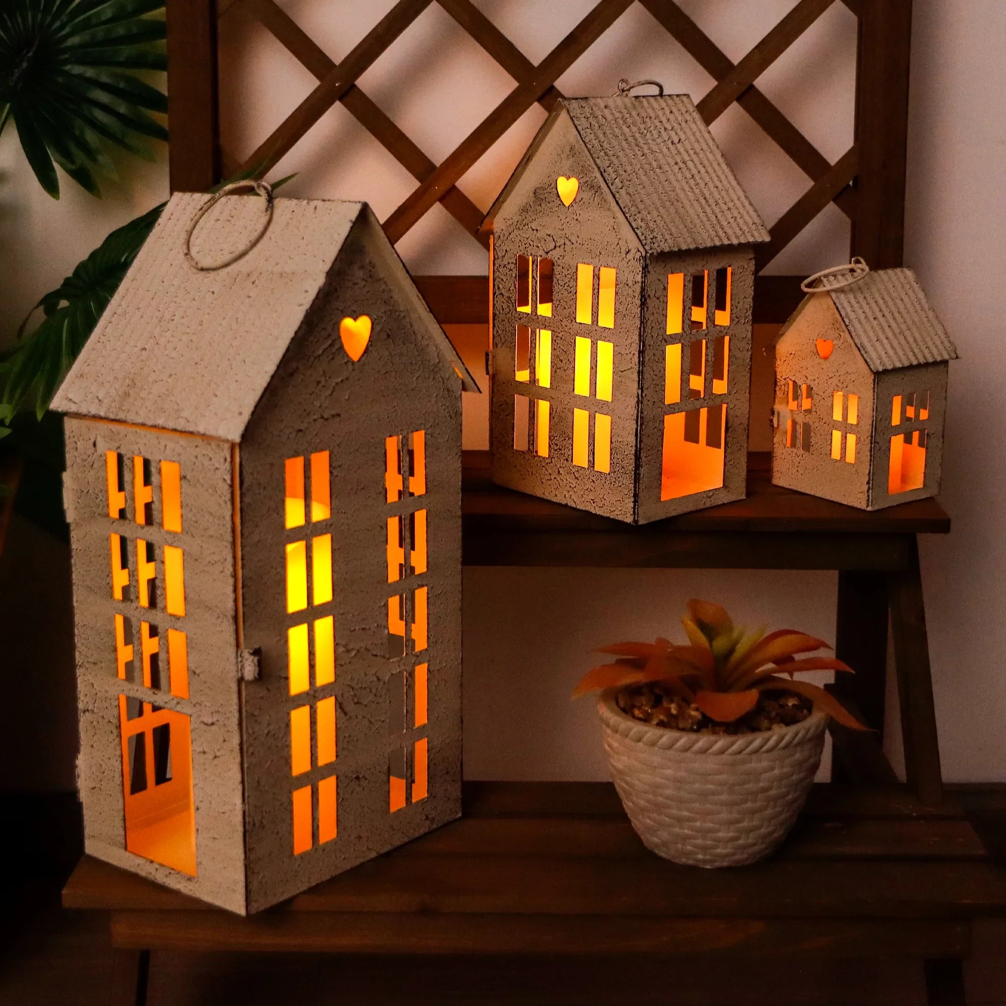 Village Farmhouse House Candle Holders — Set of 3 – alternate product view