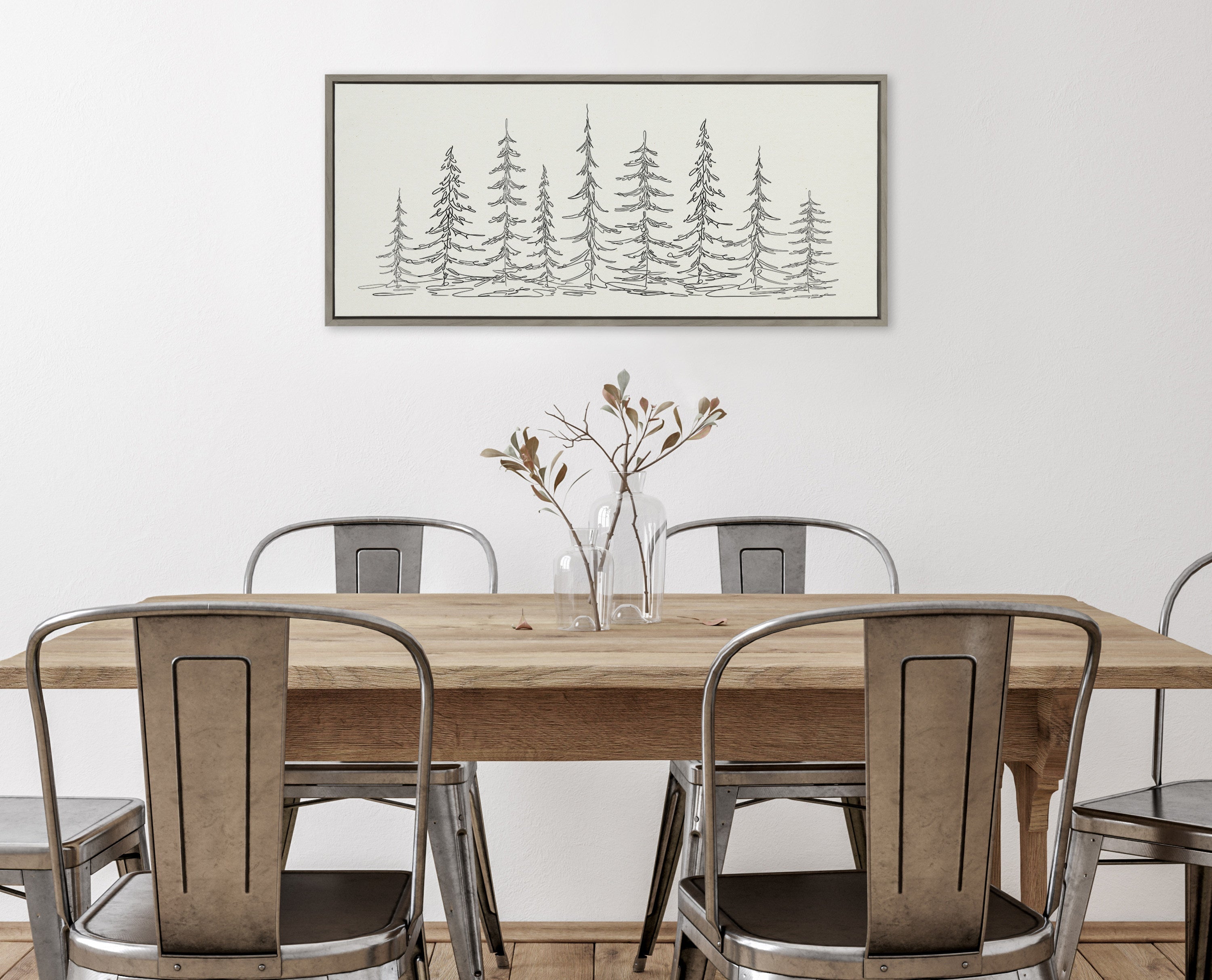 Sylvie Minimalist Evergreen Trees Framed Canvas Art