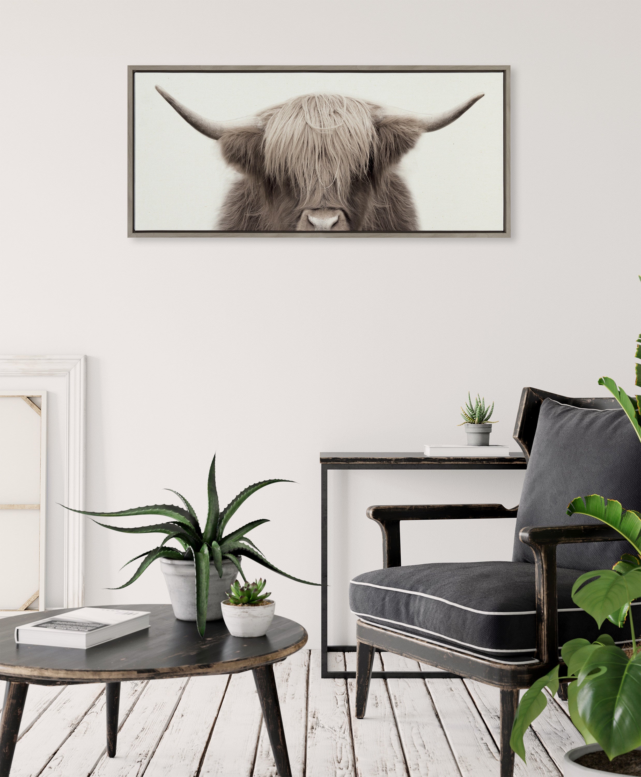 Sylvie Hey Dude Highland Cow Framed Canvas Art