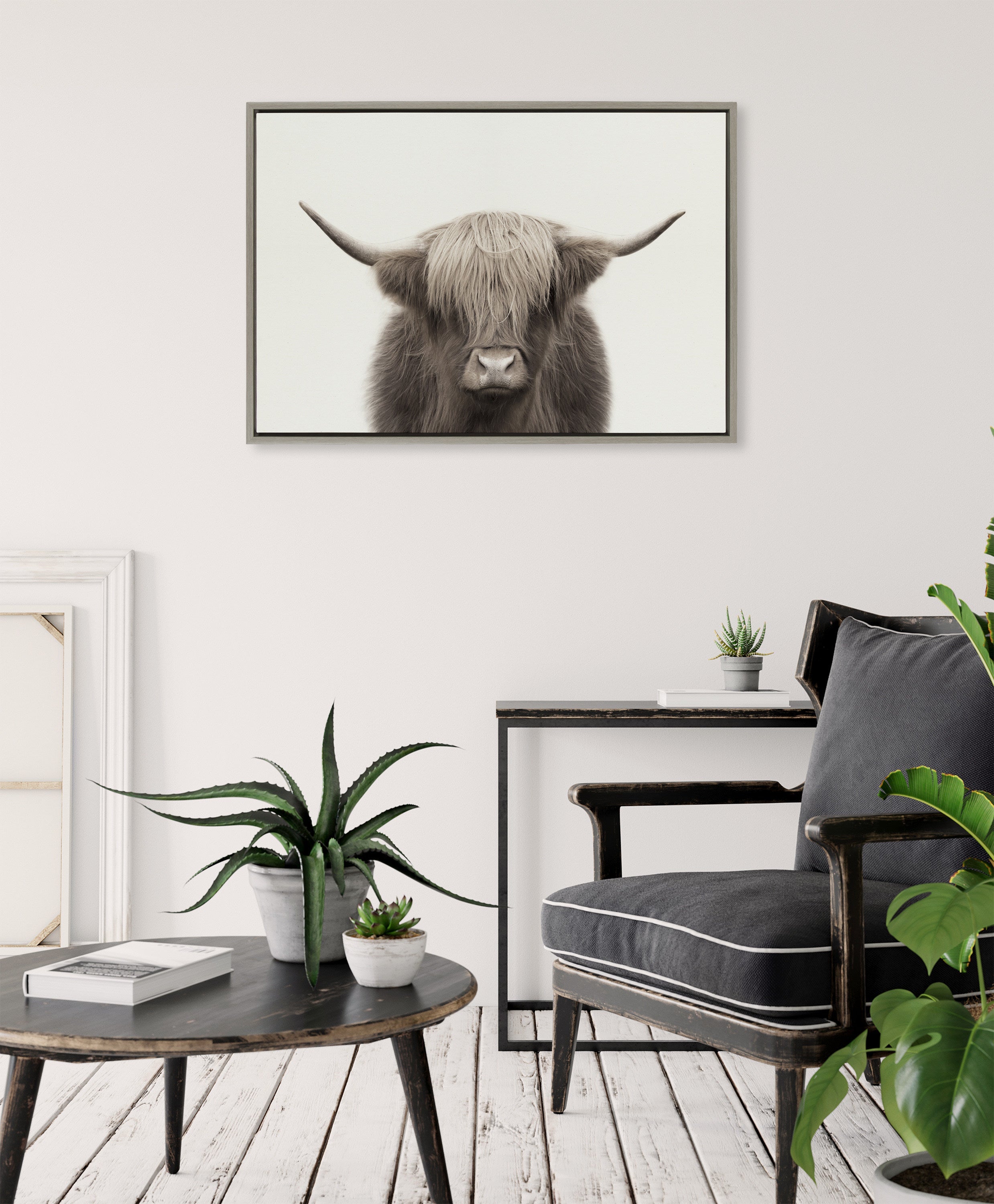 Sylvie Hey Dude Highland Cow Framed Canvas Art