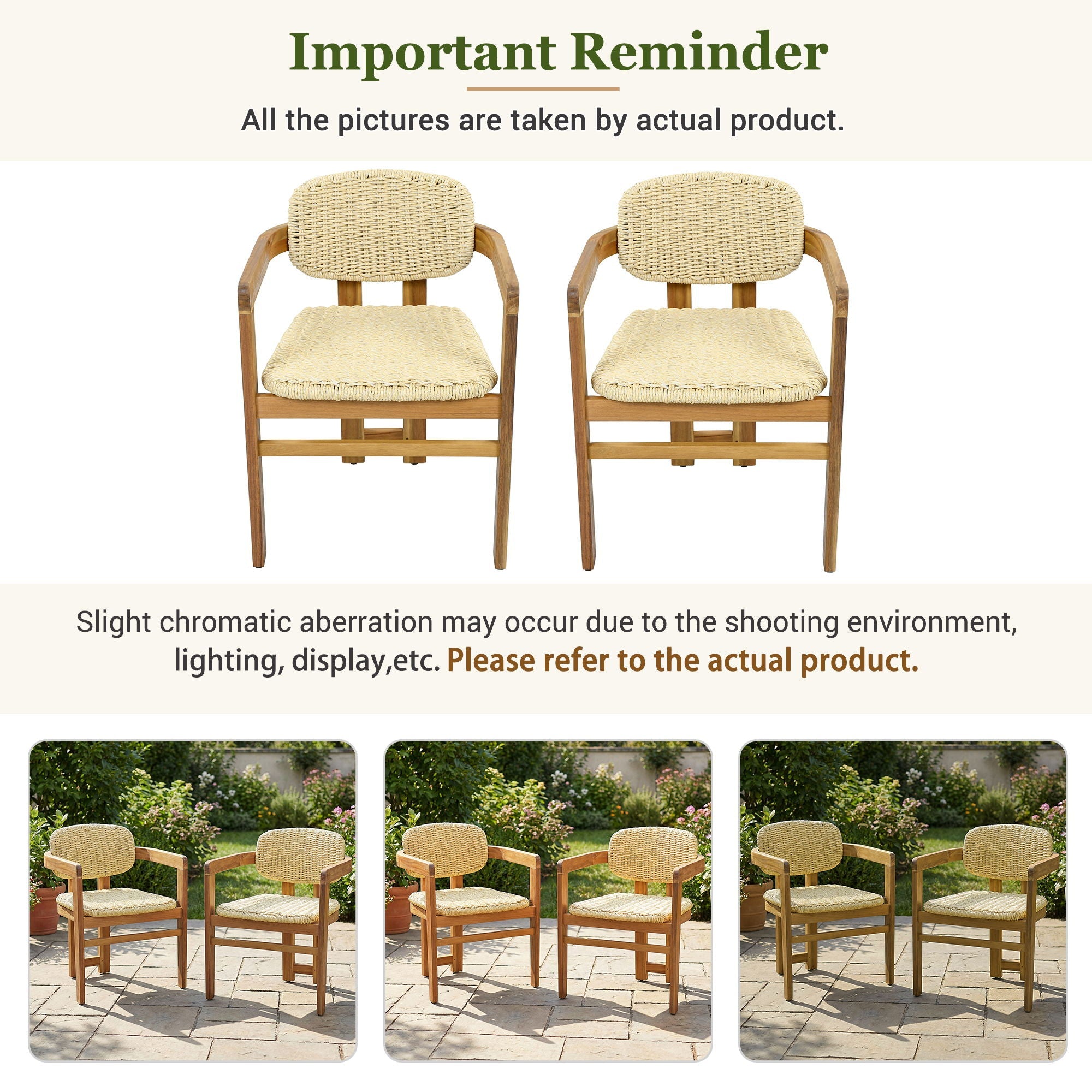 Acacia Wood & Rattan Patio Armchairs - Set of 2