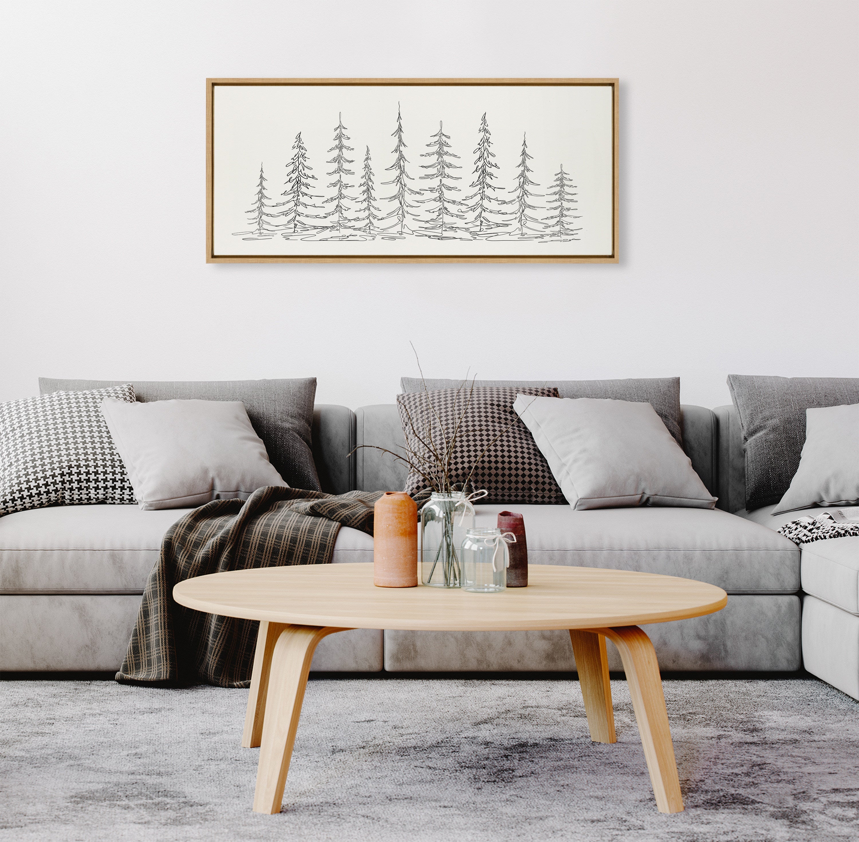 Sylvie Minimalist Evergreen Trees Framed Canvas Art