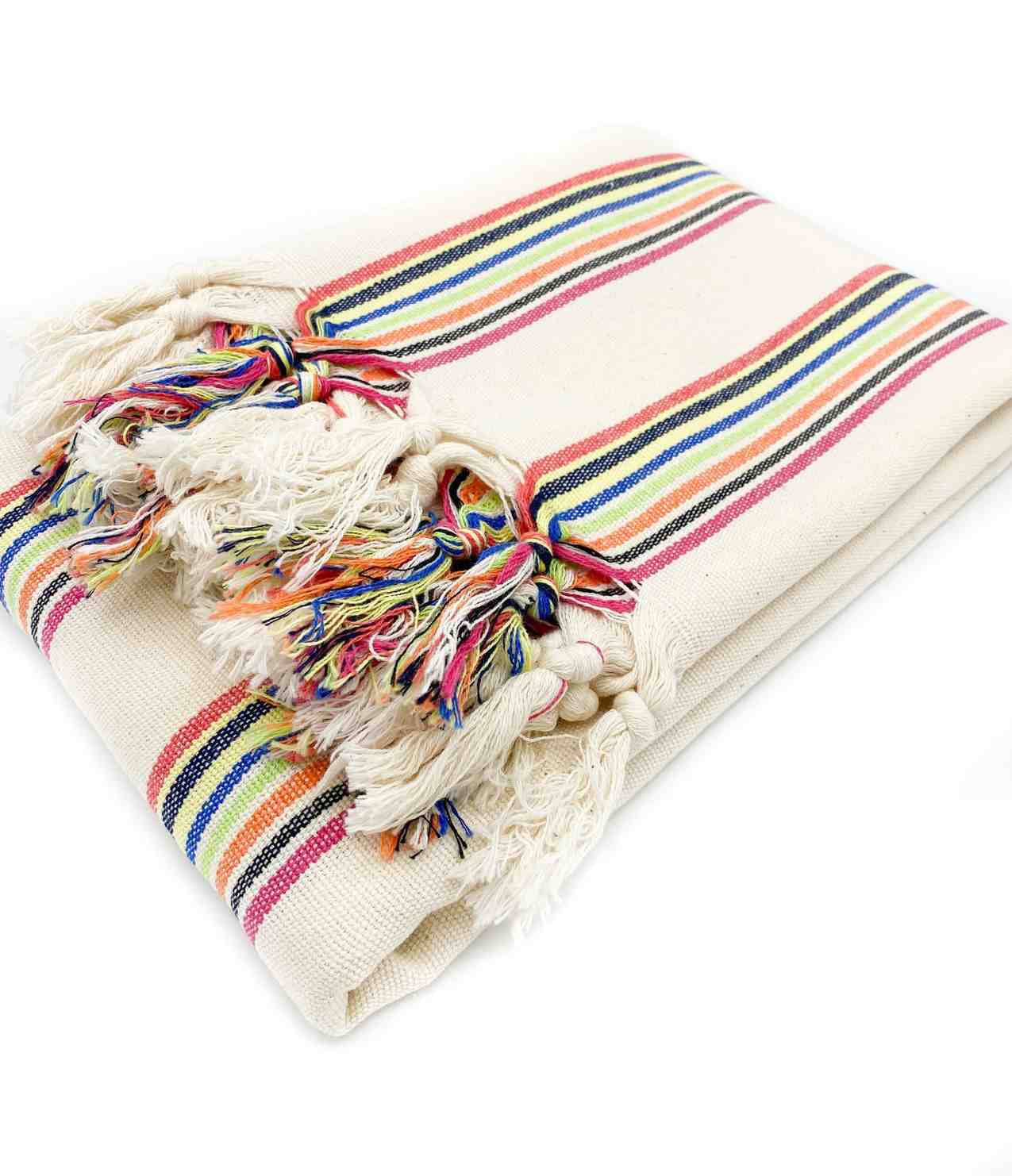 Rainbow handwoven Turkish cotton blanket
