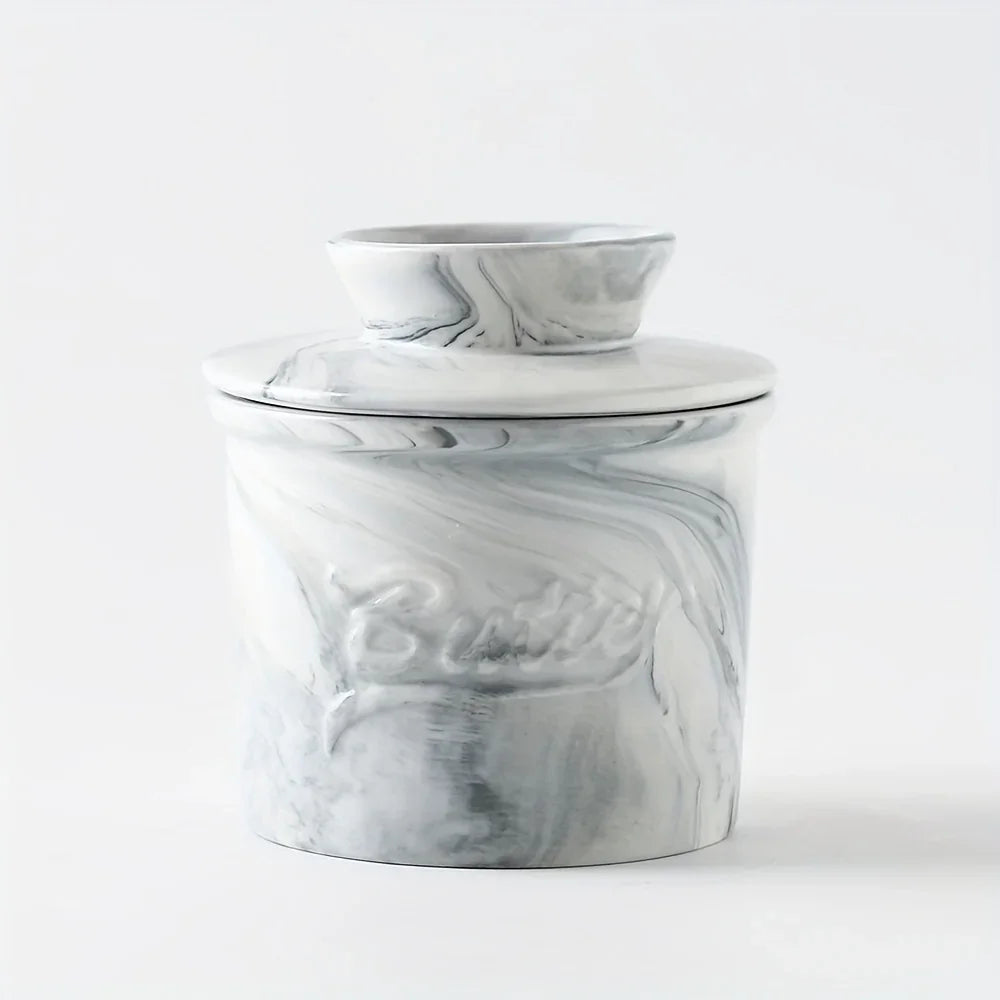 Marble-texture ceramic butter dish