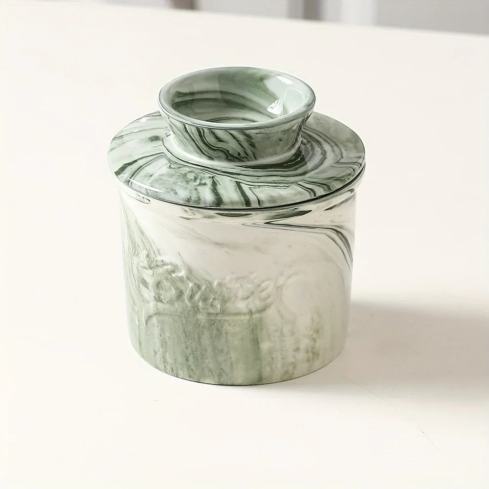Marble-texture ceramic butter dish
