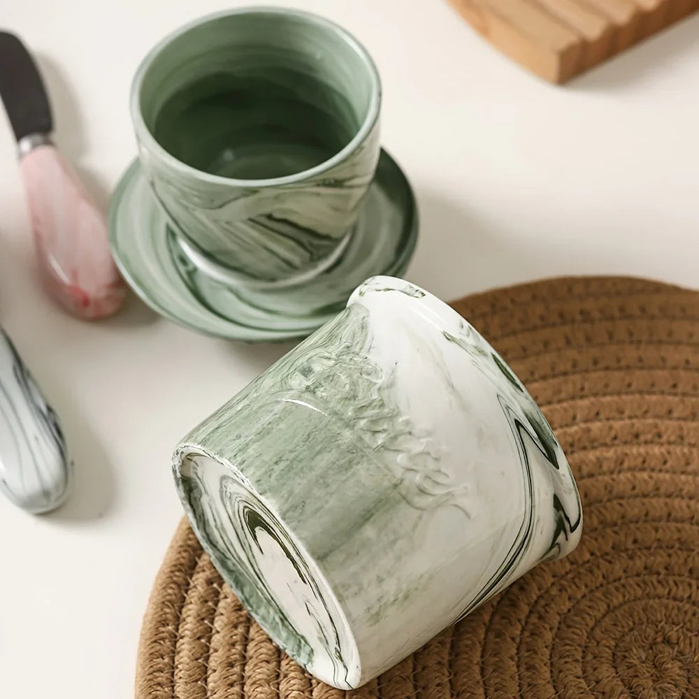 Marble-texture ceramic butter dish