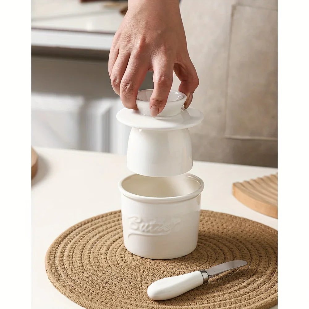 Marble-texture ceramic butter dish