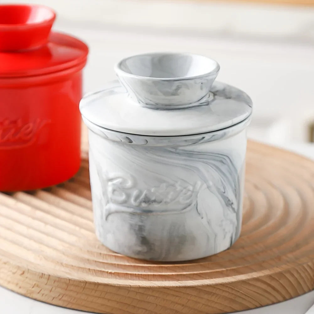 Marble-texture ceramic butter dish