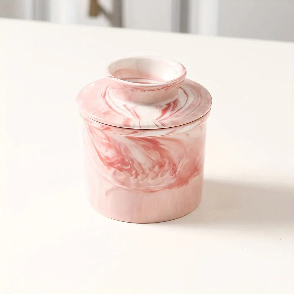 Marble-texture ceramic butter dish