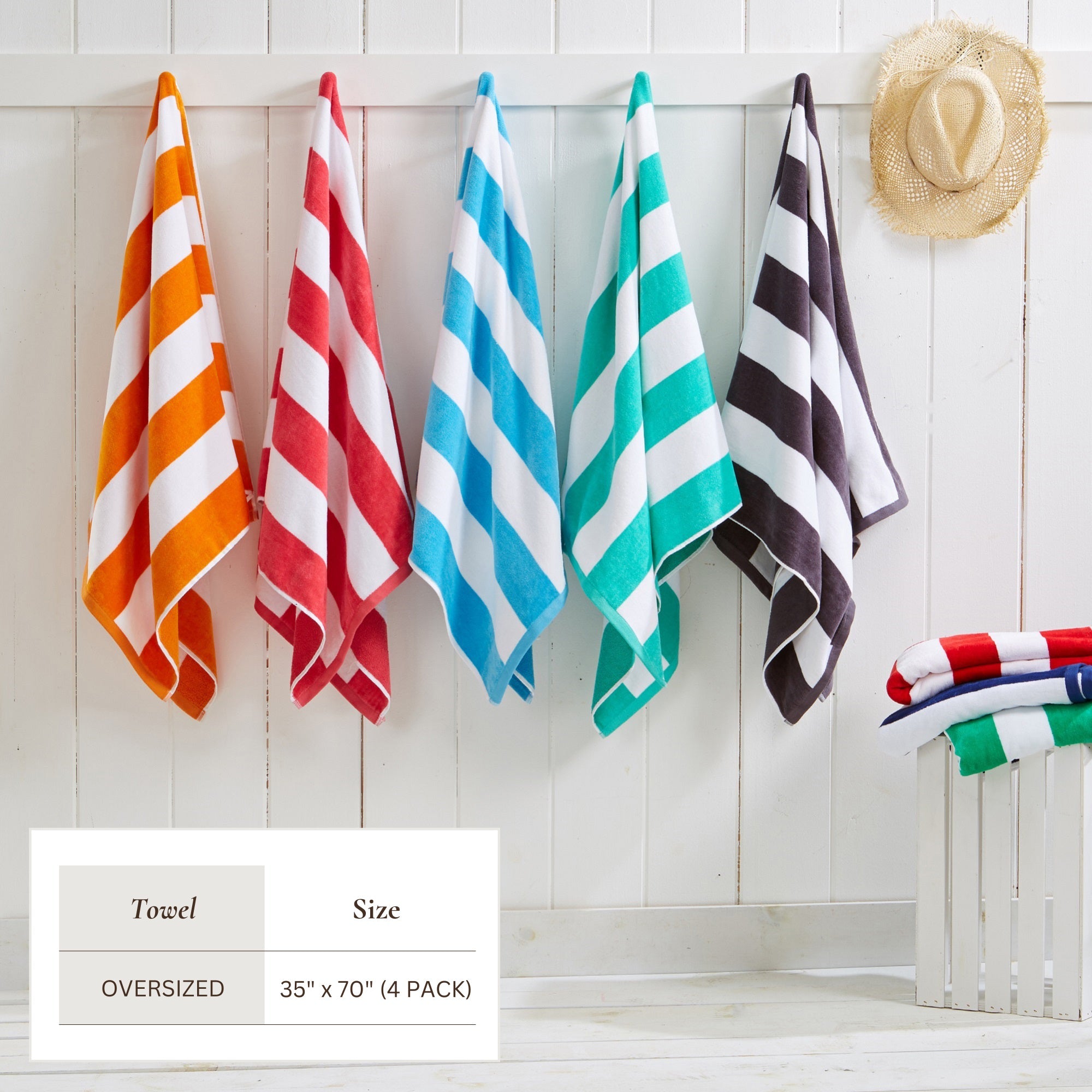 Cotton Velour Cabana Stripe Beach Towel - Novia Collection.