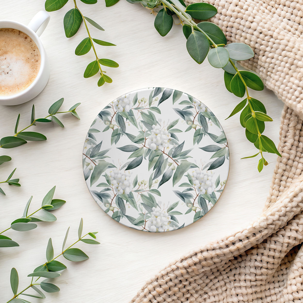 Eucalyptus Ceramic Coasters — Set of 6